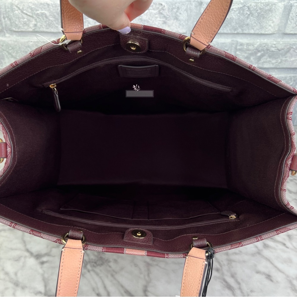 Coach Dempsey Tote 40 In Signature Jacquard With Stripe Coach Patch In Wine - Picture 8 of 14